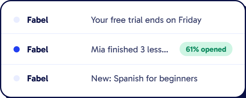 Example email inbox showing a subject line with a 61 percent open rate